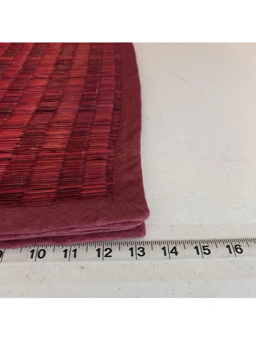 4 pc World Market Grasscloth Placemats Boho 13x19 Wine Red Linen Trimmed